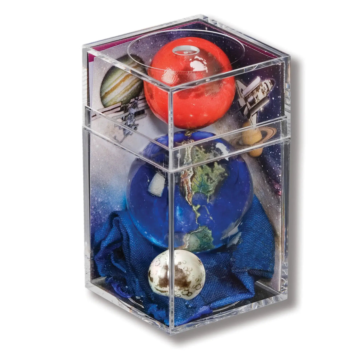 Earth, Mars & Moon To-Scale Glass Box Set
