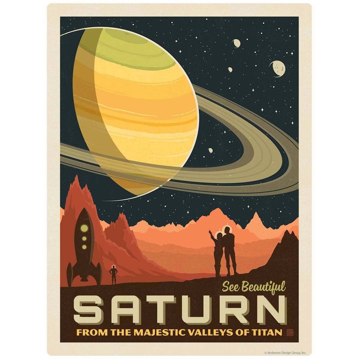 Saturne : Décalcomanie murale de voyage spatial vintage