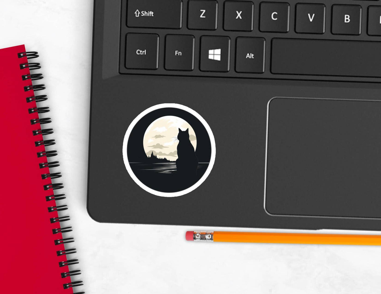 神秘的な黒猫と満月 2インチ 防水ビニールステッカー