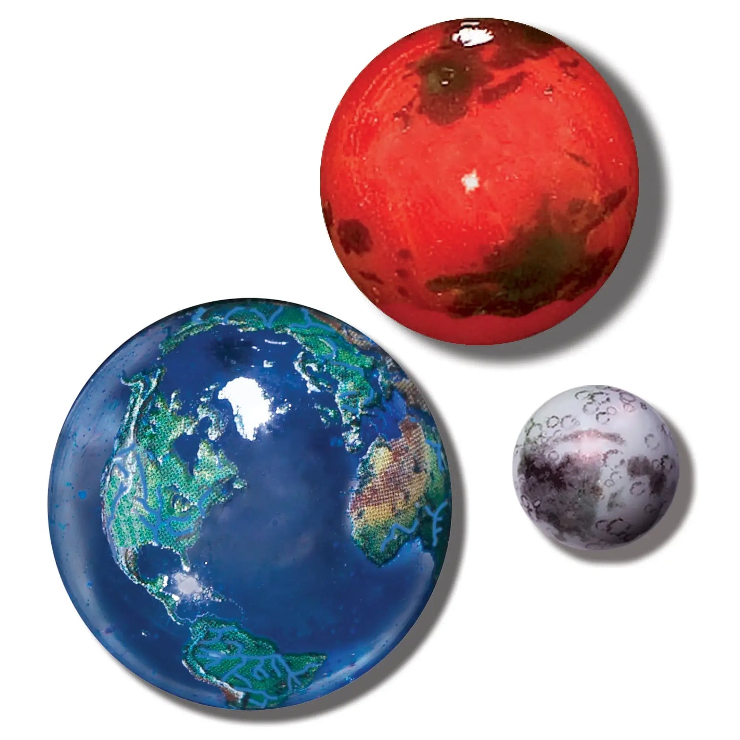 Earth, Mars & Moon To-Scale Glass Box Set