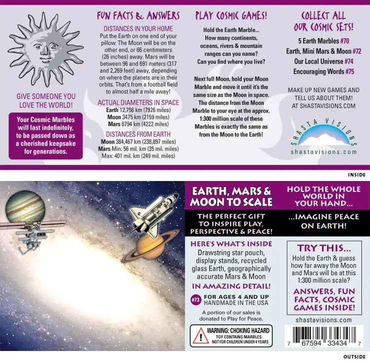 Earth, Mars & Moon To-Scale Glass Box Set