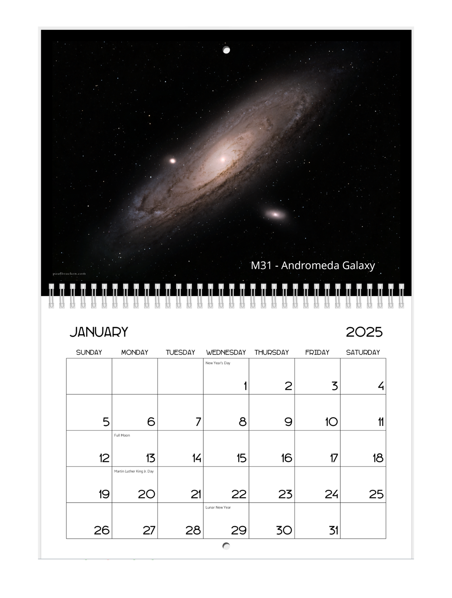 2025 Deep Space Calendar, Thick Glossy Paper, 17" x 11"