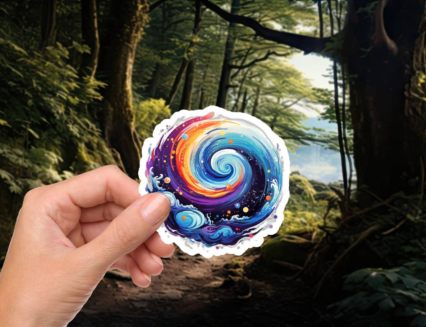 Psychedelic Swirling Galaxy - Pegatina de vinilo impermeable de 2"