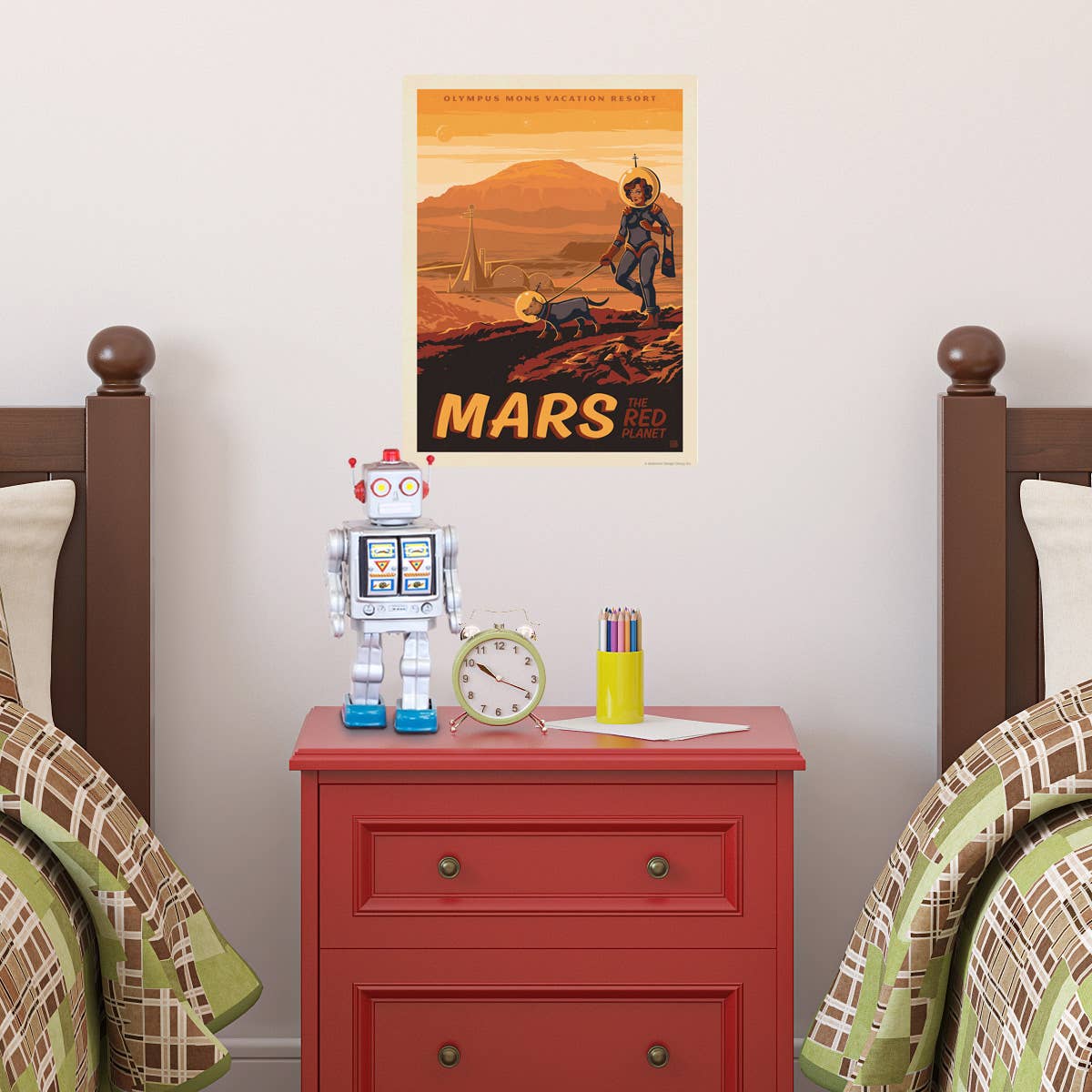 Mars : La planète rouge – Décalcomanie murale vintage pour voyage spatial