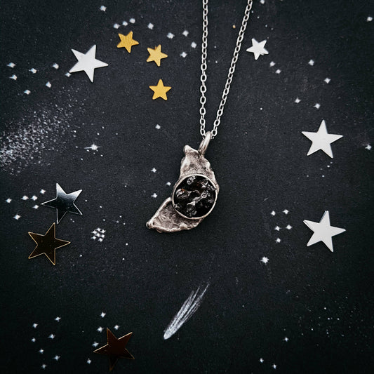 Crescent Moon Necklace with Authentic Meteorite (Campo del Cielo)
