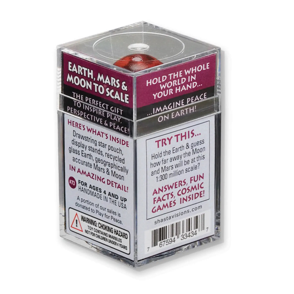 Earth, Mars & Moon To-Scale Glass Box Set
